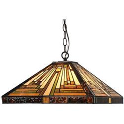 Capulina Tiffany Dining Table Lights, 16 Inch Wide Hanging Tiffany Style Lamp, 2-Light Stained Glass Lighting Fixtures, Stained Glass Dining Room Lights, Mission Style Tiffany Pendant Lights
