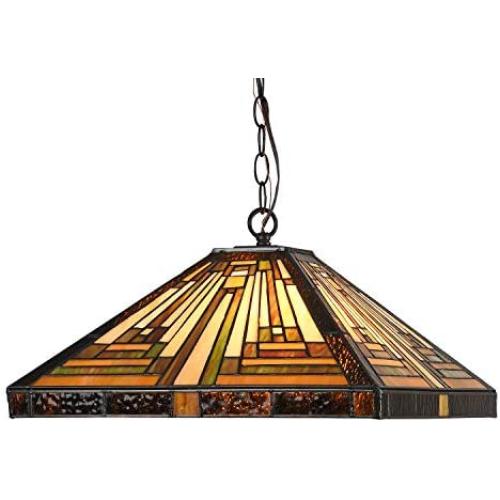Capulina Tiffany Dining Table Lights, 16 Inch Wide Hanging Tiffany Style Lamp, 2-Light Stained Glass Lighting Fixtures, Stained Glass Dining Room Lights, Mission Style Tiffany Pendant Lights