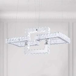 Maxax Crystal Chandelier 3 Squares LED Pendant Light for Dining Room, Living Room