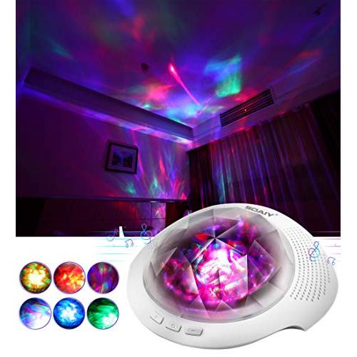 Aurora Night Light , Projector Nightlight Sound Machine with 7 Light Modes , Bluetooth Speaker, 4 Timers and Brightness Adjustable, Projector Noise Machine with Nursery Lamp for Baby, Kids, and Sleep