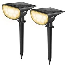 JESLED Solar Landscape Spot Lights, Warm White, Outdoor 14 LED Spotlight Dusk to Dawn, IP67 Waterproof Solar Powered 2-in-1 Wireless Landscaping Light for Yard Patio Garden Path Porch Walkway 2-Pack