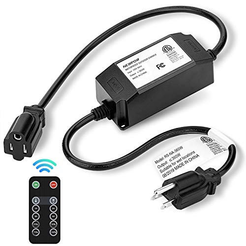 Newpow Outdoor Dimmer 360 Watts, IP67 Waterproof, 60Ft Remote Range, Timer Switch, Memory Function, Plug-in Dimmer Works with 120v Dimmable Outdoor String Lights LED and Incandescent Bulb - Black