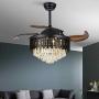 Healer 42 Inch Retractable Ceiling Fan with Remote Control 3 Lights Level Black, Modern Luxury Crystal Chandelier Fans Fandelier Dining Lamp for Living Room Bedroom