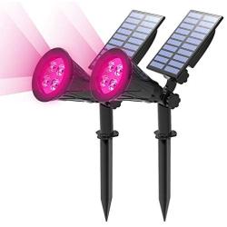 T-SUN Solar Spotlights, 2 in 1 Solar Landscape Lights Outdoor Waterproof, Adjustable Solar Wall Lights Auto ON/Off LED Solar Lights for Tree,Patio,Yard,Garden, Driveway,Stairs,Pool Area(Pink-2 Pack)