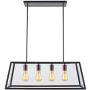 Lampundit Chandelier 4-Light Pendant, Matte Black Finish with Clear Glass Panels, Modern Industrial Square Linear Pendant Lighting for Kitchen Island Breakfast Bar Dining Room