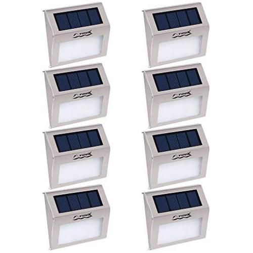 [Pack of 8] F-TECK Outdoor Stainless Steel LED Solar Step Light Wireless Super Bright Modern White Lamp Waterproof Lighting for Deck, Staircase, Walkway, Patio, Garden, Yard Auto On/Off Dusk to Dawn