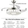 YEELED Light 42'' Remote Control Reversible Retractable Ceiling Fans with 3 Changing Light Color and 6-Gear Fan Speed Invisible Ceiling Fan Chandelier for Indoor Living Room Bedroom Dining Room Ceiling Light Kits with Fans (42 Inch, Silver-06)