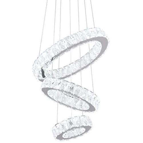 SEFINN FOUR Modern Crystal Chandelier LED Light Fixture 3 Rings Pendant Adjustable Stainless Steel Flush Mount Ceiling Lighting Chandelier for Dining Room Living Room Foyer Bedroom Cold White SEFINN FOUR Modern Crystal Chandelier LED Light Fixture 3 Rings Pendant Adjustable Stainless Steel Flush Mount Ceiling Lighting Chandelier for Dining Room Living Room Foyer Bedroom Cold White