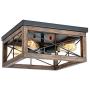 Eyassi 4-Light Wooden Flush Mount Ceiling Lights, Farmhouse Close to Ceiling Lighting Fixtures Black Ceiling Lamp for Kitchen Island Living Room Bedroom Hallway Laundry Entryway