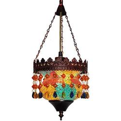 Moroccan Boho Pendant Light,Turkish Multi-Color Crystal Hanging Chandelier Lantern Lampshade DIY Mosaic Tiffany Ceiling Lamp,for Living Room Bedroom Dining Room Kitchen