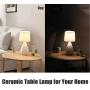 SOTTAE Modern Small Ceramic Table Lamp, White Irregular Geometric Bedside Desk lamp for Living Room Bedrooms , Nightstand Lamps with White Fabric Shade