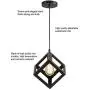 ZHU YAN Industrial Light Indoor Wire Cage Farmhouse Square Metal Black Pendant Light, Hanging Pendant Lighting Fixture for Kitchen Island Living Room Dining Room ,1 Pack (Black)