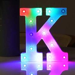 HYFILOD Alphabet Symbol Battery-Powered LED Colorful Decorative Night Light Childrens Gift Wedding Birthday Party Decoration (Letter K)