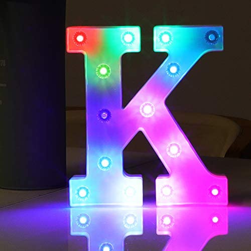 HYFILOD Alphabet Symbol Battery-Powered LED Colorful Decorative Night Light Childrens Gift Wedding Birthday Party Decoration (Letter K)