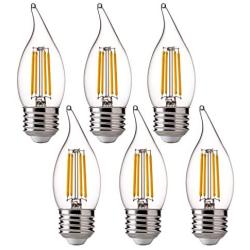 FLSNT LED 60 Watt Equivalent Chandelier Bulbs, 4.5 Watt Dimmable Filament Clear LED Candelabra Bulbs, E26 Medium Base CA11 LED Candle Bulbs, 2700K Soft White, 6 Pack