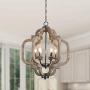 Wood and Metal Chandelier Square 6-Light Adjustable Height Ceiling Pendant Light Dining Room Lighting Fixtures Hanging，Living Room Light ,Kitchen Chandelier UL Listed