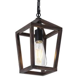 Farmhouse Lantern Pendant Light , 1-Light Retro Wood Chandelier for Kitchen Island and Dining Room. (Wood, 1-Light)