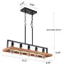 Fivess Lighting Farmhouse Wood Kitchen Island Lighting, Wood and Metal Linear Chandelier, 5 Lights Rustic Industrial Pendant Light Fixture for Kitchen Island Dining Room, Black