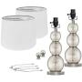 Oneach Modern Table Lamps Set of 2 for Living Room Bedside Lamp with Glass Triple Gourd White Drum Shade Bedroom 26.8'' Study Lamps Mercury Silver
