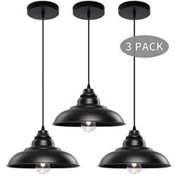 Pendant Lights, Lika Industrial Barn Ceiling Light Fixtures Black Hanging Pendant Lighting for Kitchen Island, Dining Room, Foyer (Black and Flat(Three Pack-Save$4.65))