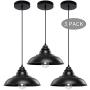Pendant Lights, Lika Industrial Barn Ceiling Light Fixtures Black Hanging Pendant Lighting for Kitchen Island, Dining Room, Foyer (Black and Flat(Three Pack-Save$4.65))