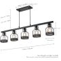 5-Light Industrial Pendant Lighting, Metal Caged Vintage Hanging Pendant Light, Rustic Pendant Light Fixture for Kitchen Dining Room, E26 Base Edison Island Lights(Bulb Not Included)