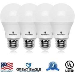 Great Eagle A19 LED Light Bulb, 9W (60W Equivalent), UL Listed, 3000K (Soft White), 750 Lumens, Non-dimmable, Standard Replacement (4 Pack)