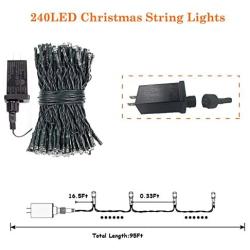 EXF 95ft 240LED Christmas Lights, Green Wire Twinkle Lights with Waterproof IP44 for Indoor & Outdoor, 8 Modes Decorative String Lights for Room, Patio, Christmas Tree Decorations (Warm White)