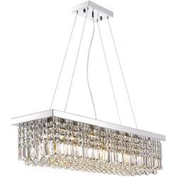 SILJOY Rectangle Modern Crystal Chandelier Lighting Raindrop Pendant Light Dining Room Kitchen Island Hanging Lamp L40'' x W10''