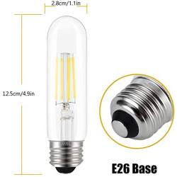 T10 LED Bulbs Daylight 4000K LED Tubular Edison Light Bulbs 4W Dimmable Tube Vintage Led Bulbs 40 Watt Equivalent,E26 Medium Base, LED Filament Retro Bulb for Desk Lamp, Pendant Lights(3-Pack)