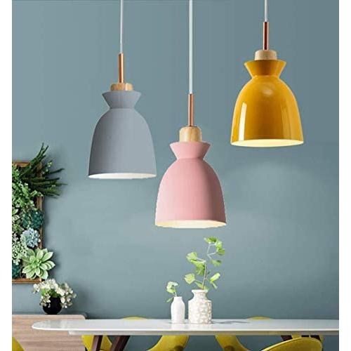 LAKIQ Modern Mini Colorful Pendant Light Nordic Lovely Hanging Ceiling Lighting Kitchen Island Lights for Dining Room Restaurant Bar Living Room (Pink)