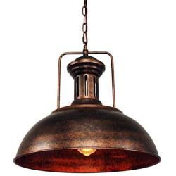 Lingkai Pendant Lighting Industrial Nautical Barn with Rustic Dome Bowl Shape Mounted Fixture Ceiling Lamp Chandelier (Rusty, 1 Light)