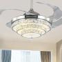 TFCFL 42'' Crystal Ceiling Fan with Lights, Modern Invisible Chandelier with Remote & Pendant 3-Color Changes LED Retractable Blade for Dining Room, Bedroom, Living Room (Silver)