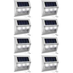 Solar Step Lights with Larger Battery Capacity JACKYLED 8-Pack Stainless Steel Bright 3 LED Solar Powered Deck Lights Weatherproof Outdoor Lighting for Steps Stairs Decks Fences Paths Patio Pathway