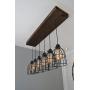 West Ninth Vintage Fayette Wood Pendant Chandelier Light - Farmhouse Rustic Lighting for Kitchen Island - Dining Room - Bar - Industrial - Billiard Table - Edison Cages - Six Pendants - Jacobean