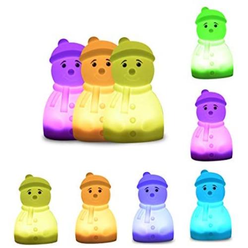 PACEFIC Squishy Light Snowman Soft Silicone LED Night Light for Kids | Baby Lamp for Nursery | Gifts for New Mom and Teen Girls Decor Cute Toddler Toys for Gifting Cute Portable Rechargeable