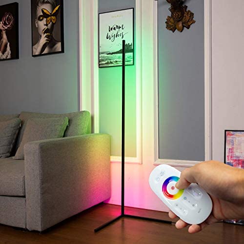 DENGALA Corner Floor Lamp RGB Color Changing Minimalist Corner Lamp 56'' Modern Style Decor Tall Lamp Dimmable LED Floor Lamp with Remote Control for Gaming Room, Living Room, Bed Room 20W - Black