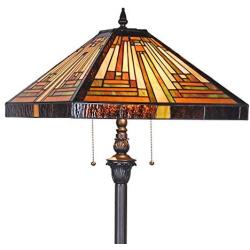 Maxxmore Tiffany Lamp Tiffany Floor Lamp 2-Light Stained Glass Floor Lamps 18'' Wide Tiffany Standing Lamp Mission Style Stained Glass Lamp