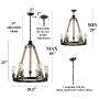 GEPOW Farmhouse Chandeliers, Vintage Rope Round Pendant Chandelier Hanging Light Fixture for Dining Room Foyer, Living Room, Bedroom and Kitchen Island