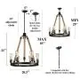 GEPOW Farmhouse Chandeliers, Vintage Rope Round Pendant Chandelier Hanging Light Fixture for Dining Room Foyer, Living Room, Bedroom and Kitchen Island