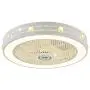LITFAD 23.5'' Wide Dimmable Ceiling Fan Lighting Metal Round Flush Mount Light Modern Simple Dining Room LED Hanging Ceiling Fan Lamp with Remote Adjustable Speed for Hotel Kids Bedroom - White