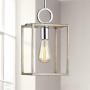 XINGQI Farmhouse Pendant Light, Lantern Hanging Ceiling Lighting for Kitchen Dining Room Foyer, Rectangle Cage lamp Fixture, Antique Nickel with Chrome, Single Light, E26 Base(Bulb not Included)