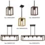 VINLUZ Wood Chandeliers Farmhouse Rectangle Pendant 5 Light Natural Wooden Frame Clear Glass Shade Modern Dining Room Lighting Black Walnut Color Industrial Kitchen Island Foyer Light Fixture Hanging
