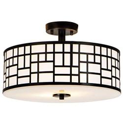 SOTTAE 12'' Elegant 2 Lights Black Finished Semi Flush Mount Ceiling Light,Metal Hanging Fixture Lighting,Glass Diffuser Ceiling Lamp for Bedroom,Living Room,Kitchen, Hallway