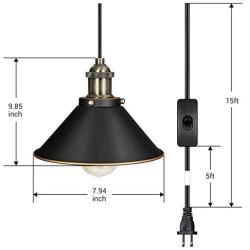 DEWENWILS Pendant Light Plug in, Indoor Ceiling Light for Kitchen Living Room, Bedroom, Dinning Hall, 2 Pack Plug in Hanging Light, 15FT Adjustable Cord with On/Off Switch