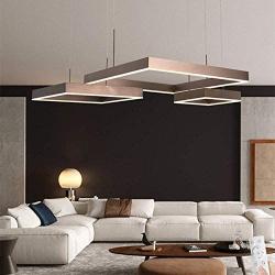 LAKIQ Modern Dimmable LED Chandelier with Remote 68W/125W Aluminum Pendant Lighting Fixture Suspended Lamp for Living Room Bedroom Dining Room (Stepless Dimming, Three Tier)