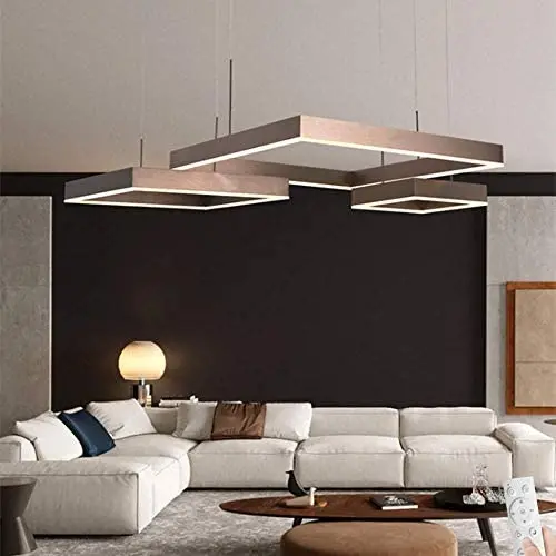 LAKIQ Modern Dimmable LED Chandelier with Remote 68W/125W Aluminum Pendant Lighting Fixture Suspended Lamp for Living Room Bedroom Dining Room (Stepless Dimming, Three Tier)