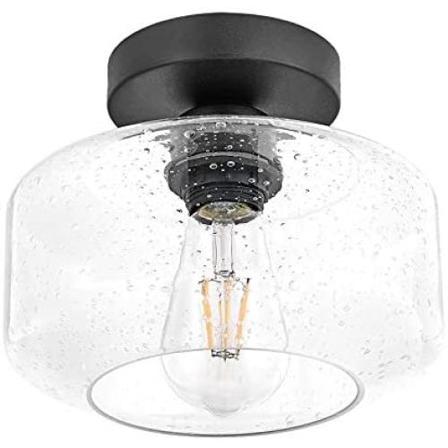 TeHenoo Industrial Ceiling Light Fixture,Seeded Glass Shade Semi Flush Mount Ceiling Light with Black Base for Dining Room, Bedroom, Cafe, Bar, Corridor, Hallway, Entryway, Passway,Farmhouse Lighting