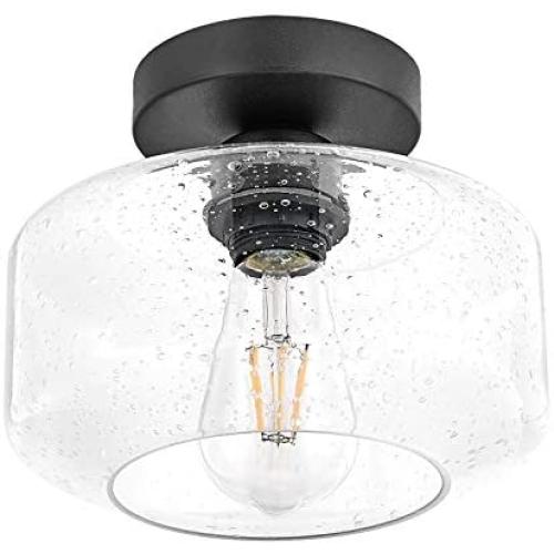 TeHenoo Industrial Ceiling Light Fixture,Seeded Glass Shade Semi Flush Mount Ceiling Light with Black Base for Dining Room, Bedroom, Cafe, Bar, Corridor, Hallway, Entryway, Passway,Farmhouse Lighting