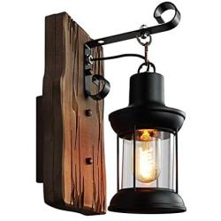 Longwind Wooden Metal Wall Light Fixture, Industrial Vintage Decorate Wall Sconces